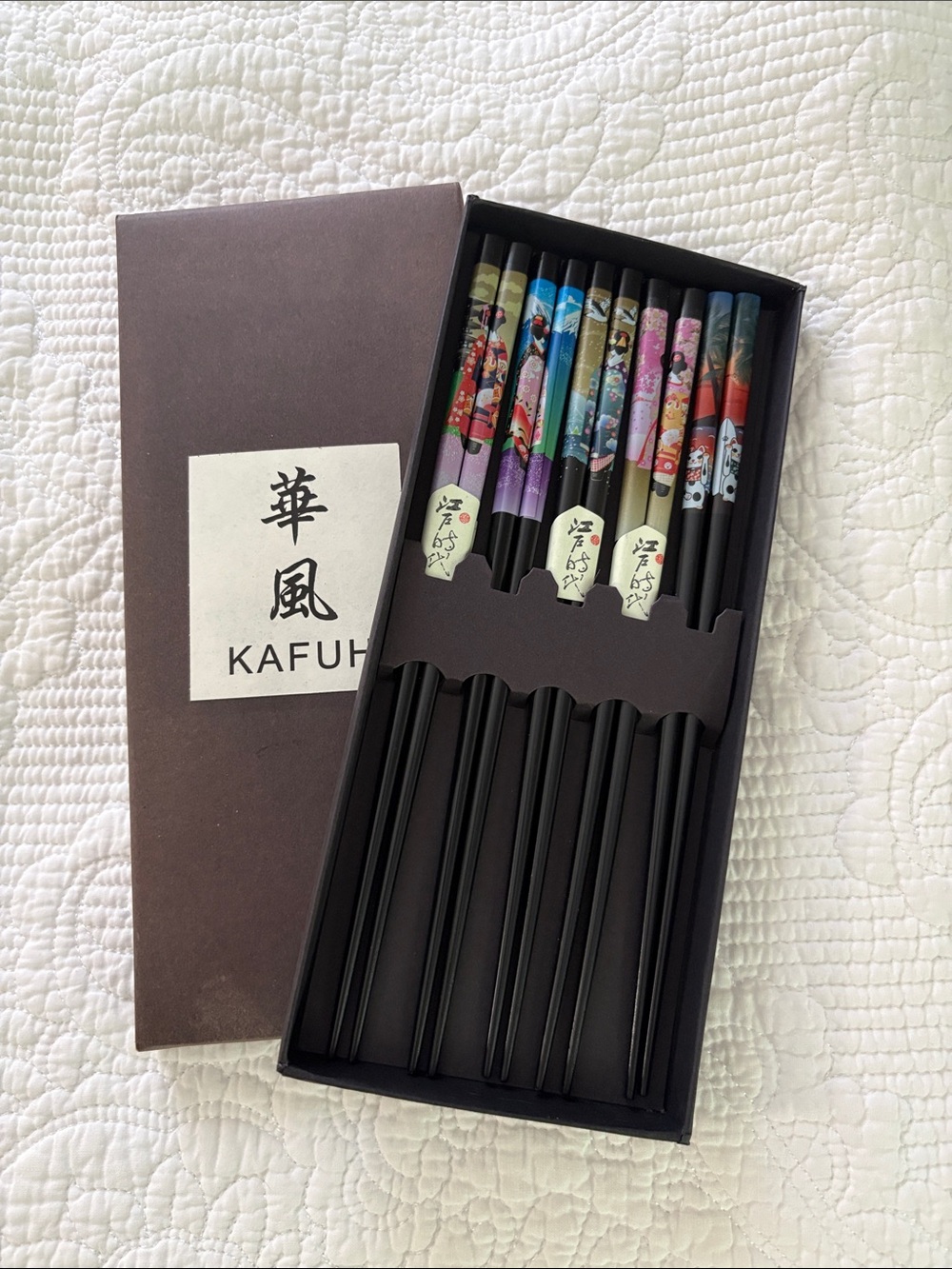 KAFUHA Decorative Japanese Chopsticks Set in Black with Multicolor Handles